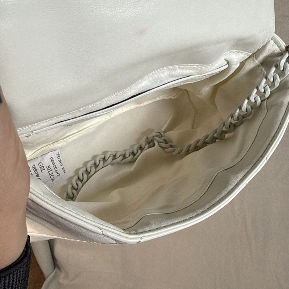 Badgley Mischka Small Stud Flap Quilted Chain Handle White Crossbody - Picture 6 of 6